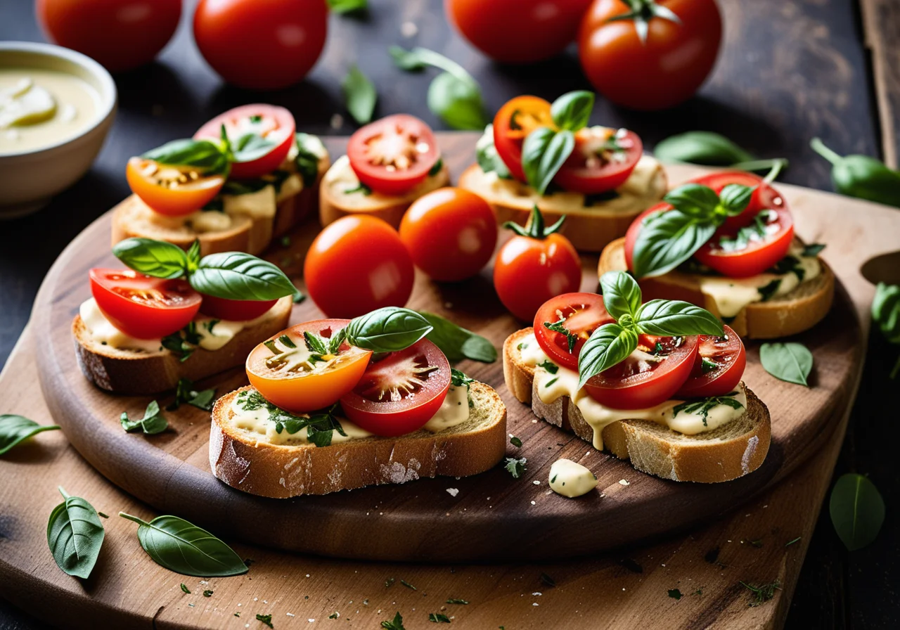 Crostini with Tomato Salad and Halloumi