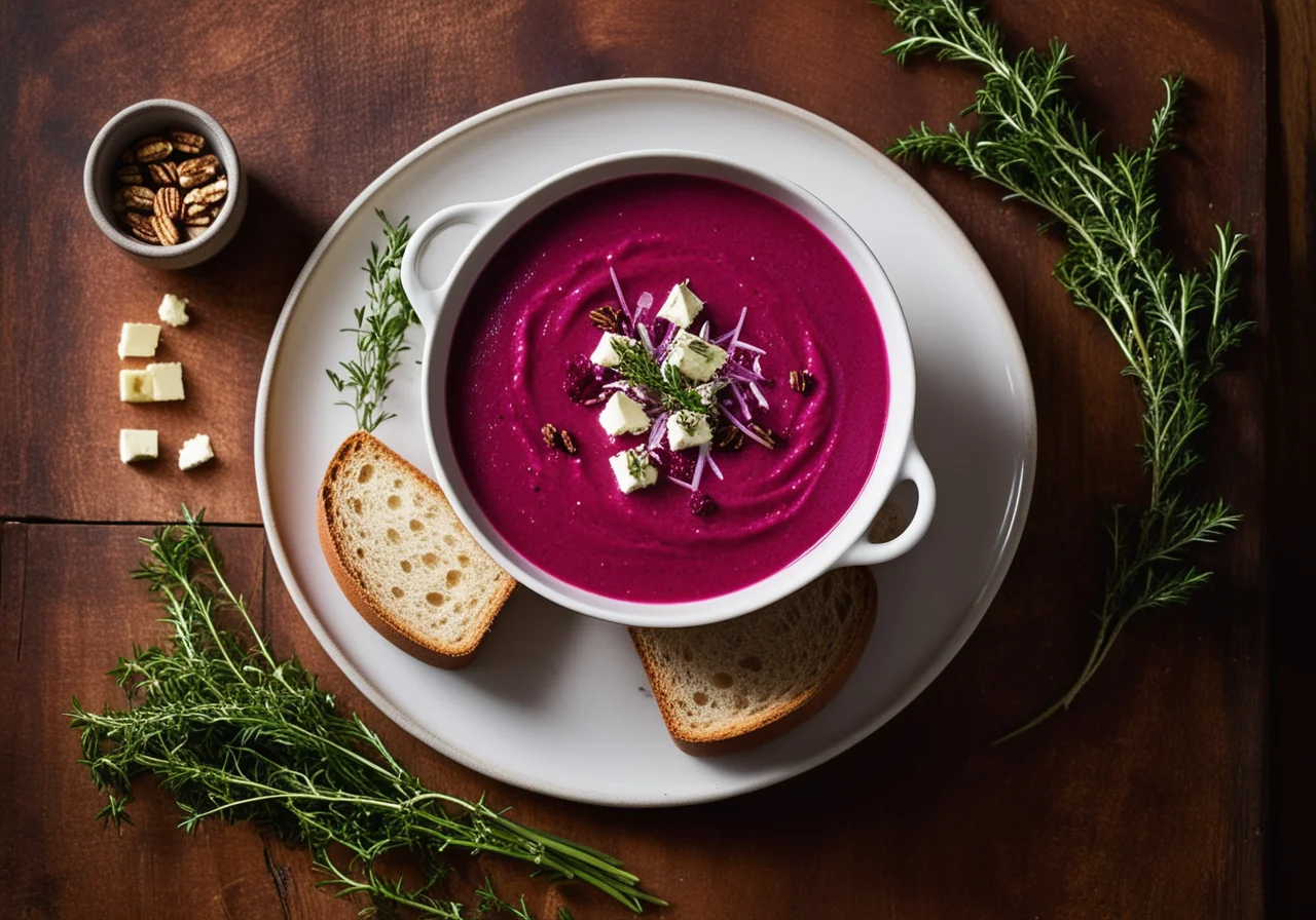 Beetroot Soup with Blue Cheese Toast
