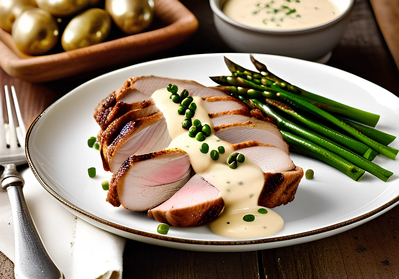 Turkey Steaks with Cream Sauce and Potatoes