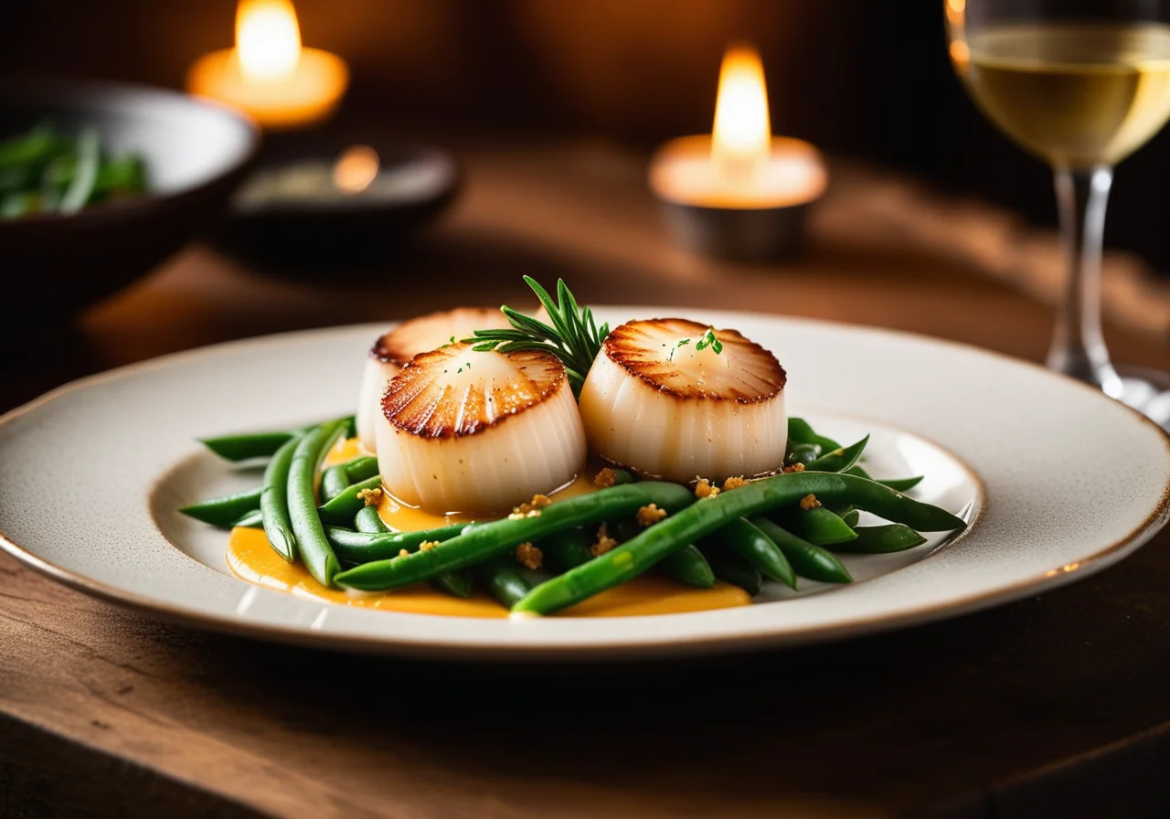 Christmas Dinner with Scallops in Creamy Wine Sauce