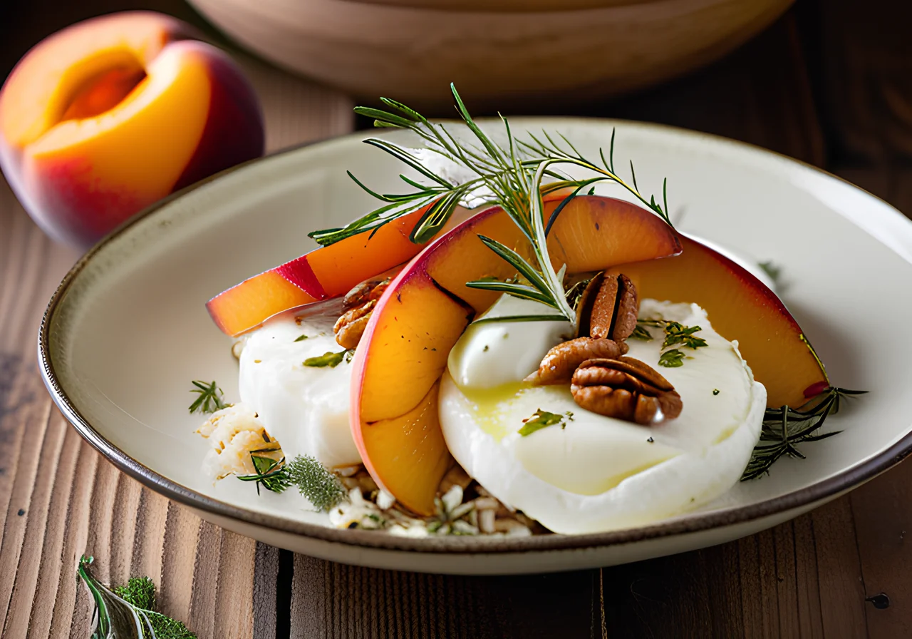 Rice‑Fennel Salad with Burrata, Pan‑fried Peaches and Fresh Herbs
