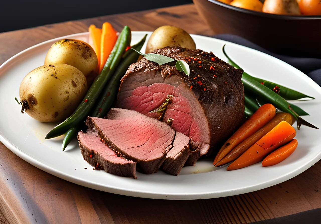 Spiced Crust Beef Roast with Vegetables