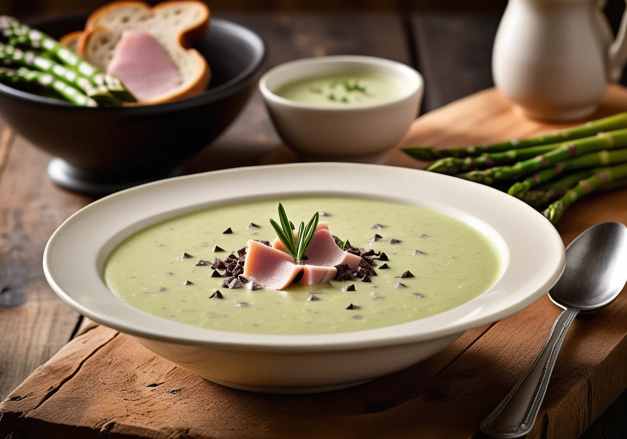 Festive Asparagus Soup with Truffles and Raw Ham