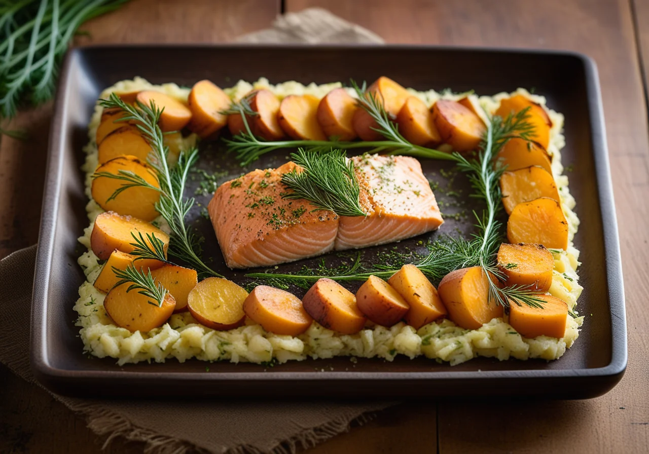 Salmon with Potato Crust and Vegetables