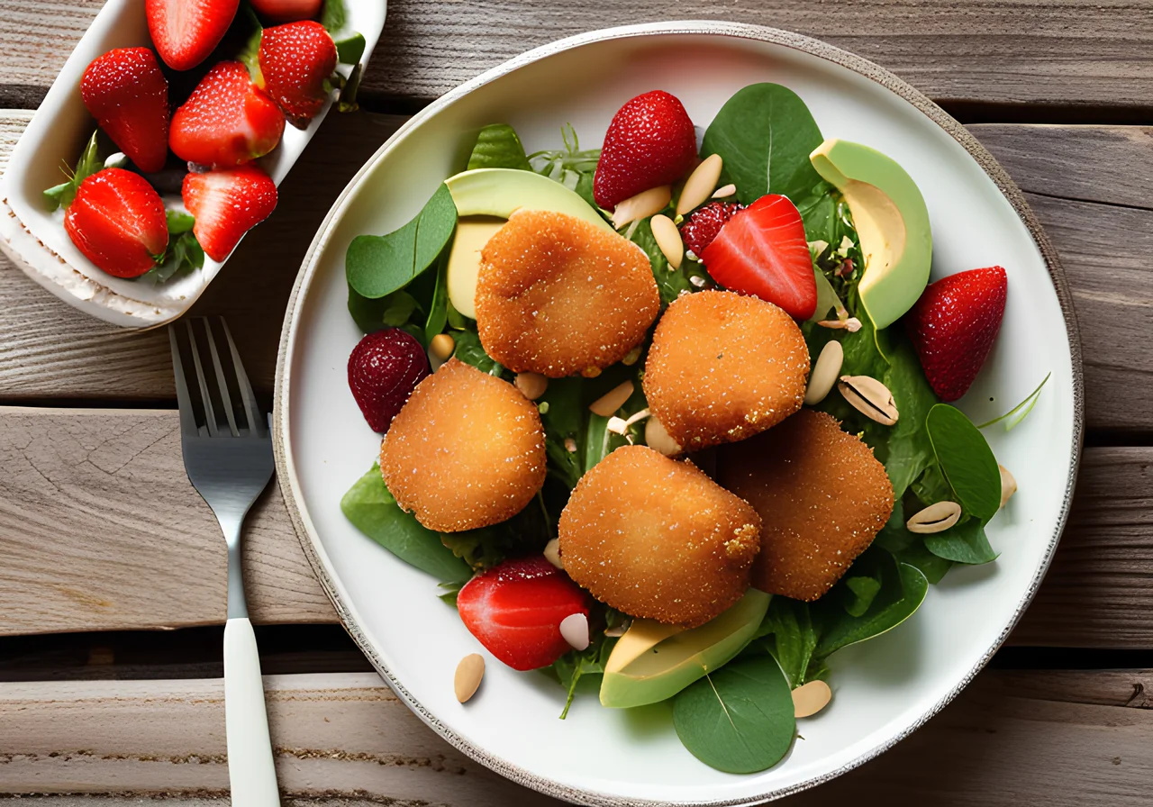 Strawberry Avocado Salad with Chicken Nuggets
