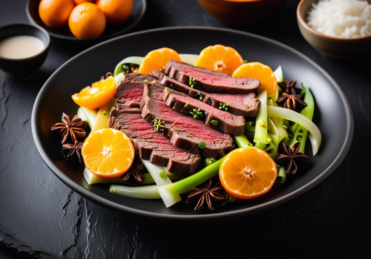 Beef with Leek and Mandarins