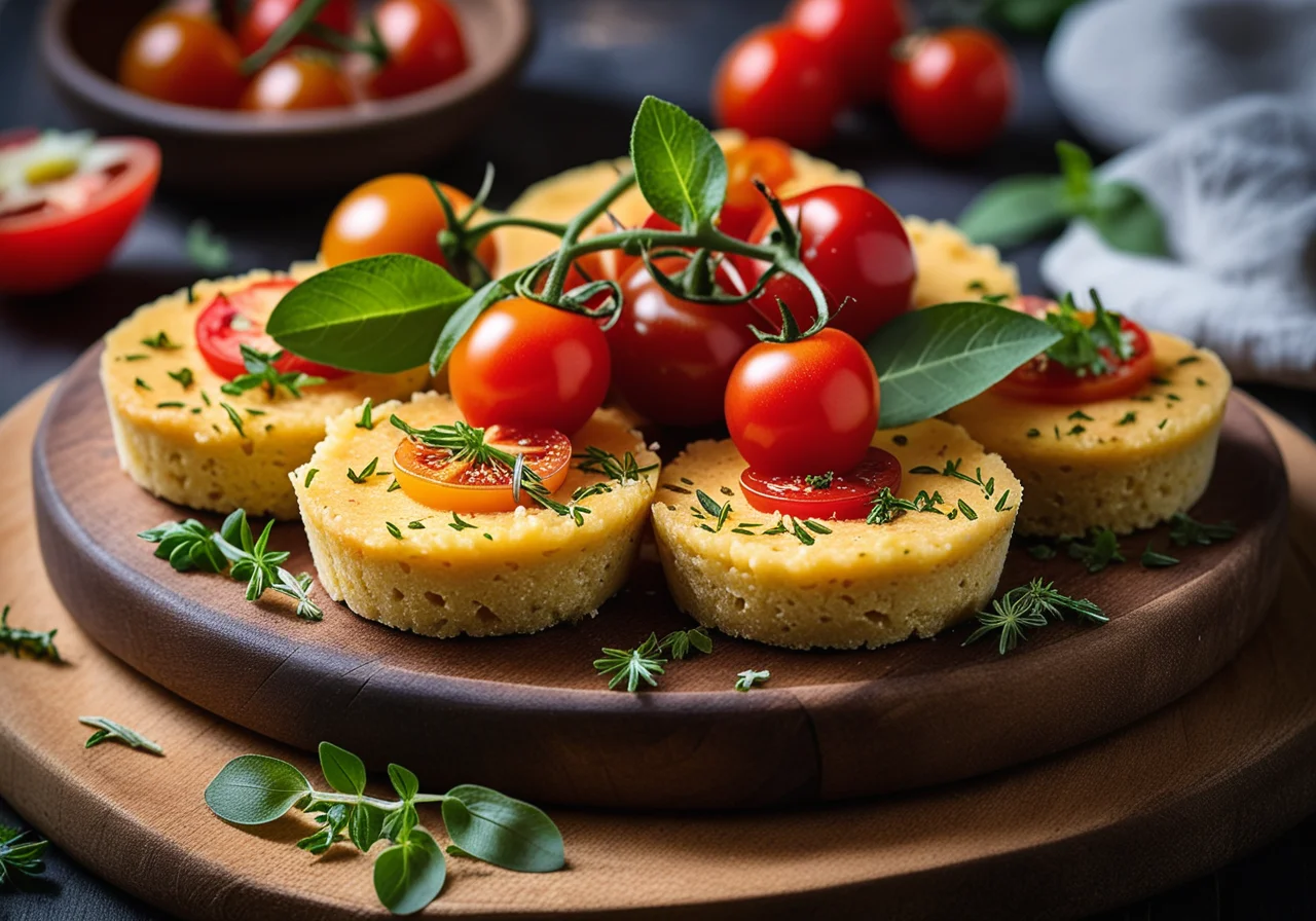 Rice cakes with cheese and tomatoes