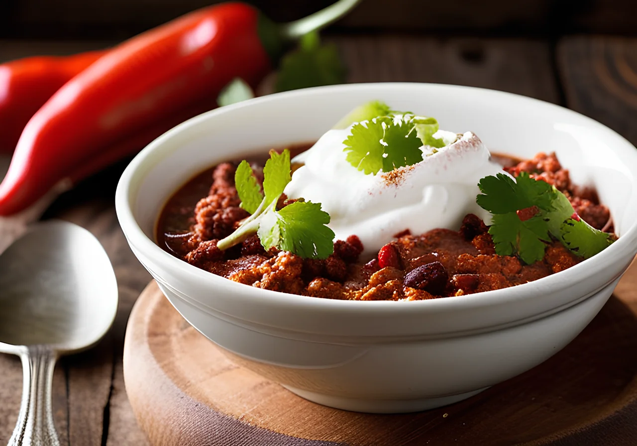 Chili sin Carne with Sour Cream and Flatbread