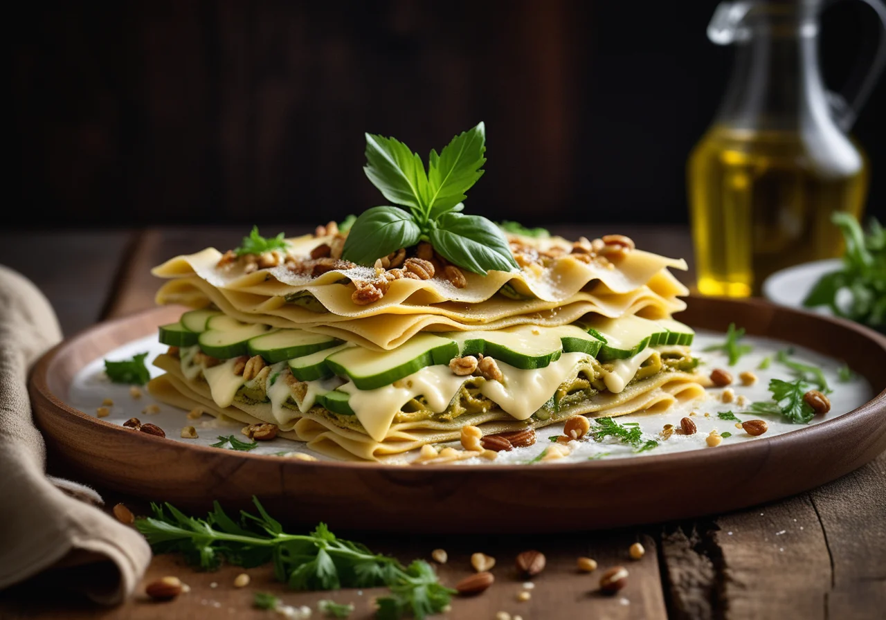 Lasagna with Zucchini, Cream Cheese and Pine Nuts