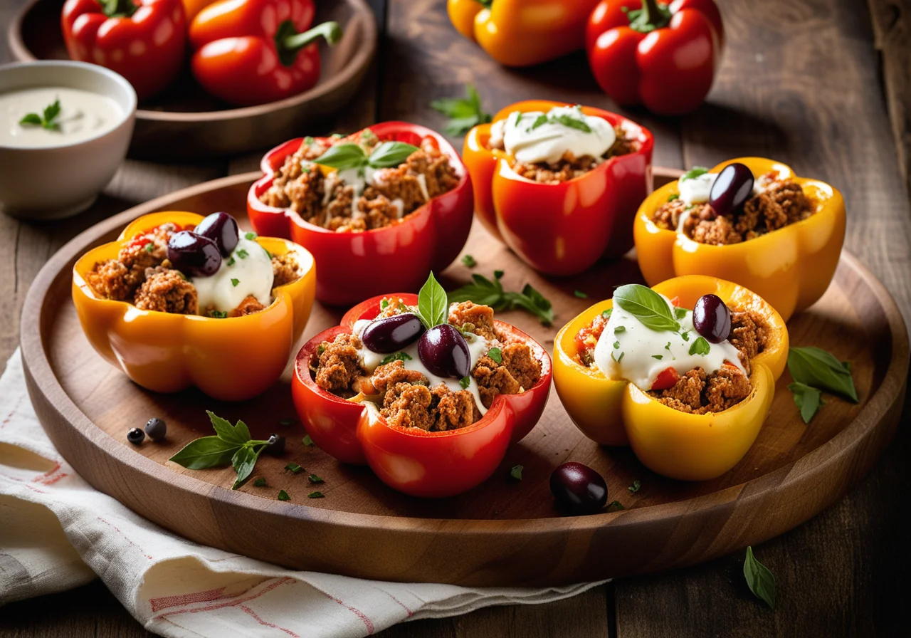 Stuffed Bell Peppers with Tuna, Bread and Mozzarella