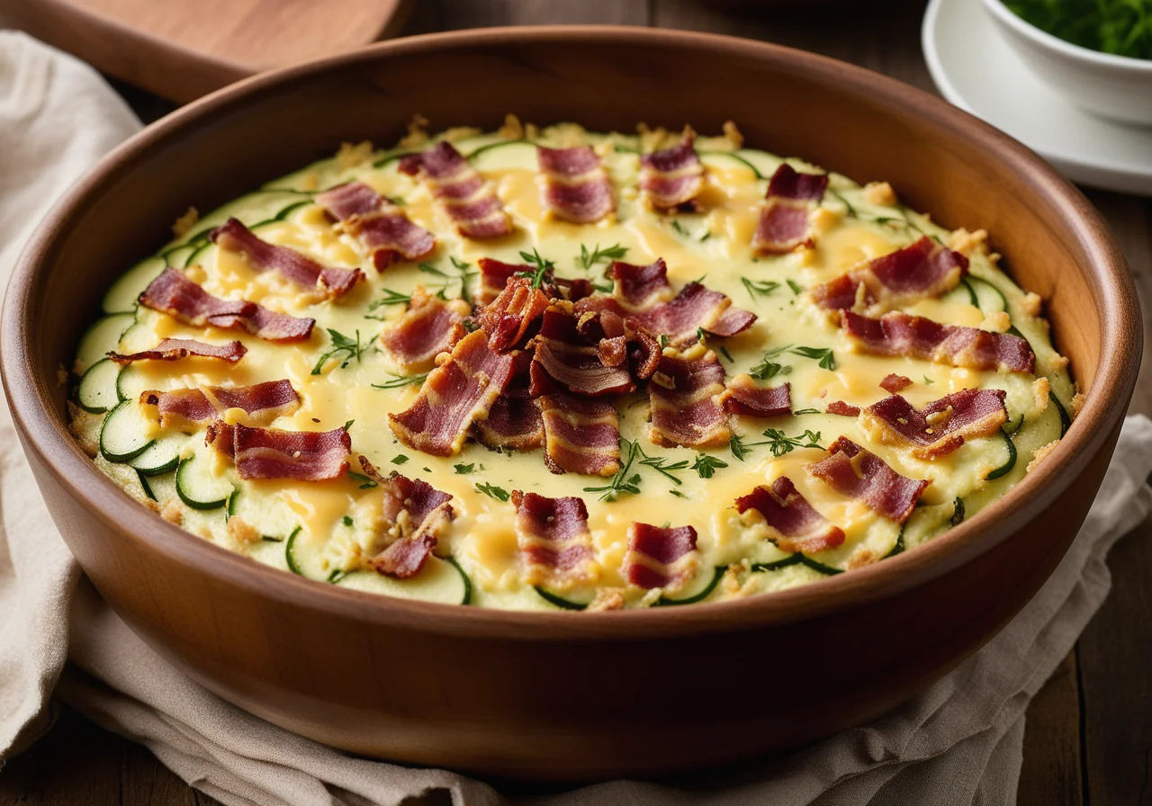 Zucchini Casserole with Cheese and Ham