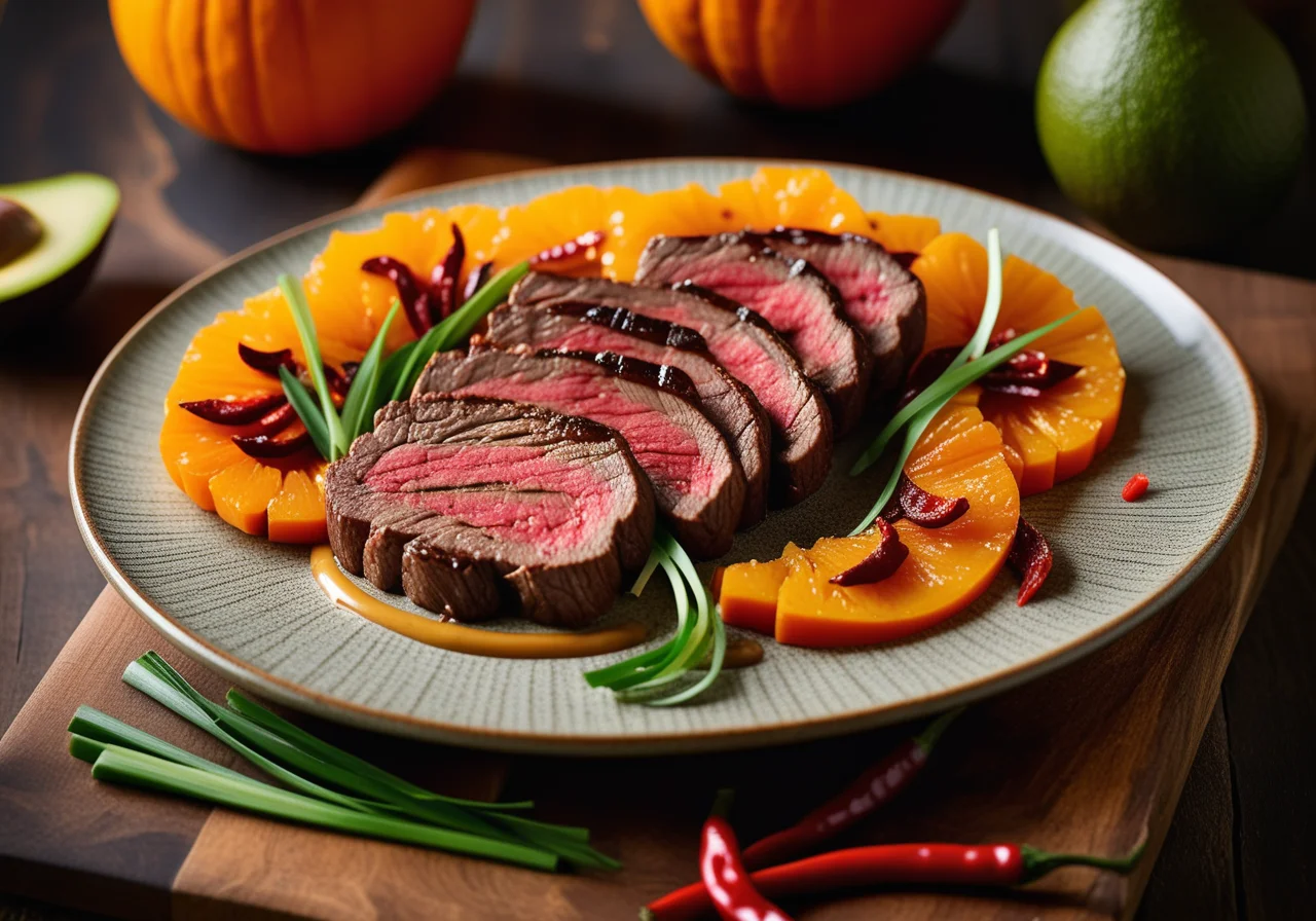 Grilled Steak and Pumpkin with Avocado Cream