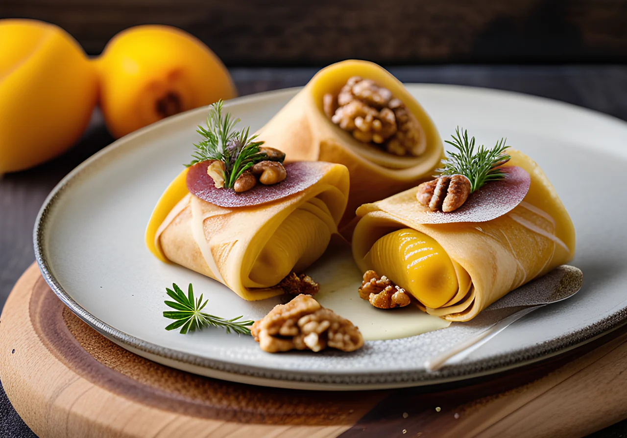 Beetroot Crêpe Rolls with Goat Cheese and Date Filling