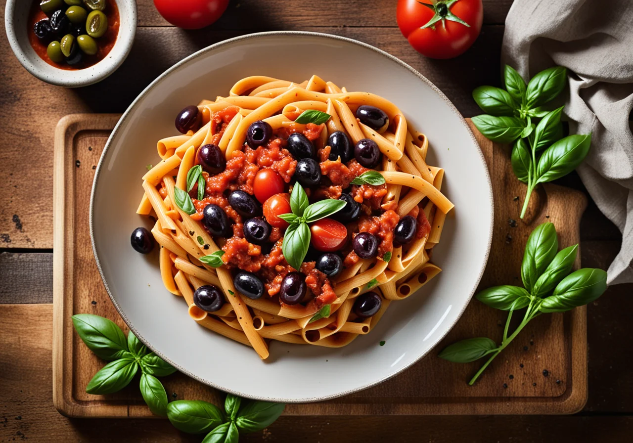 Pasta with Tomato Olive Sauce
