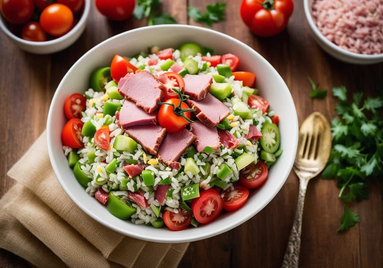 Colorful Rice Salad with Ham