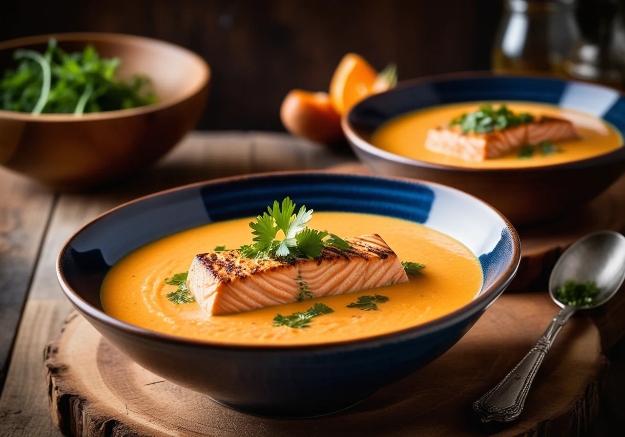 Creamy Carrot Soup with Salmon