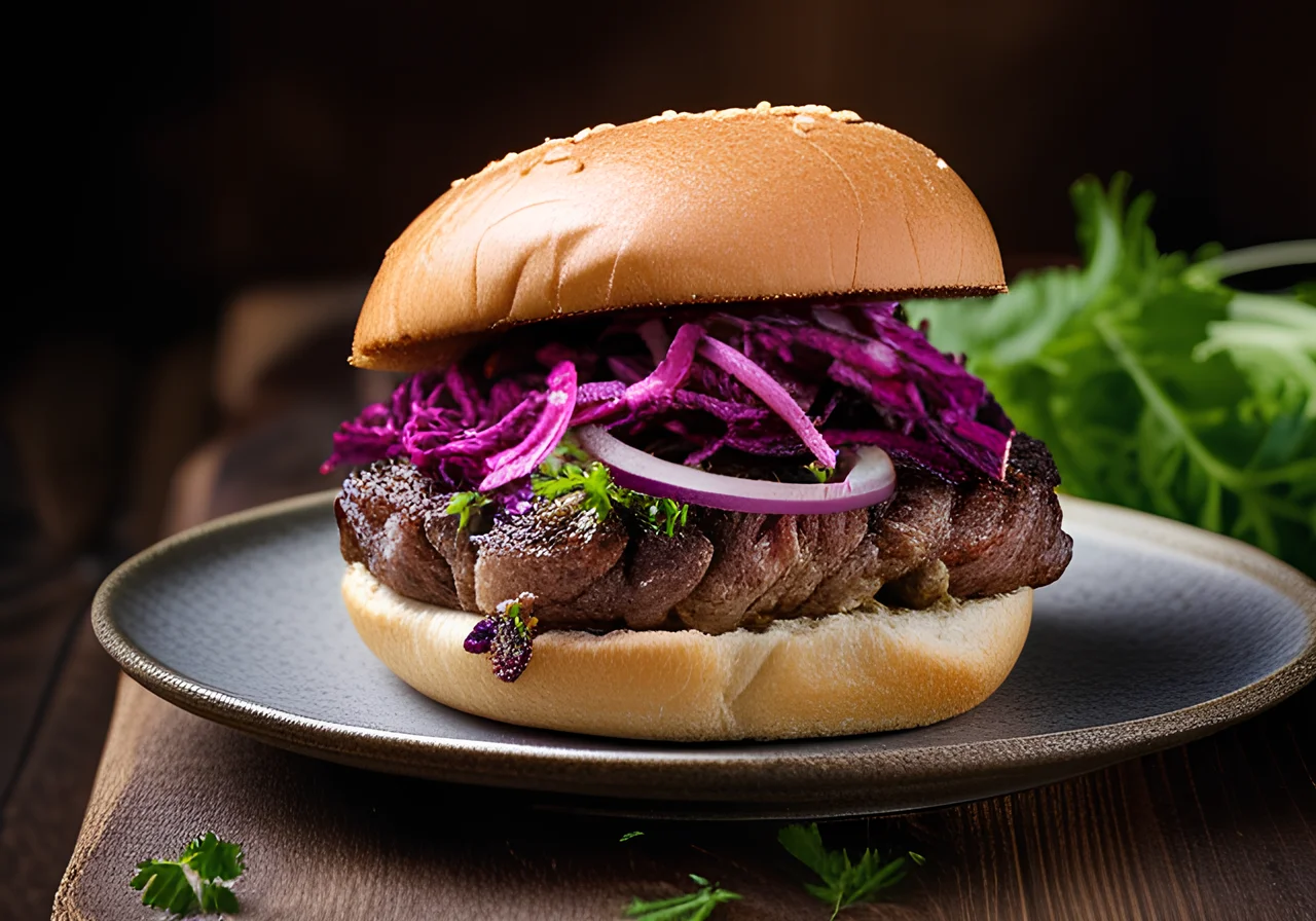 Steak Burger with Red Cabbage
