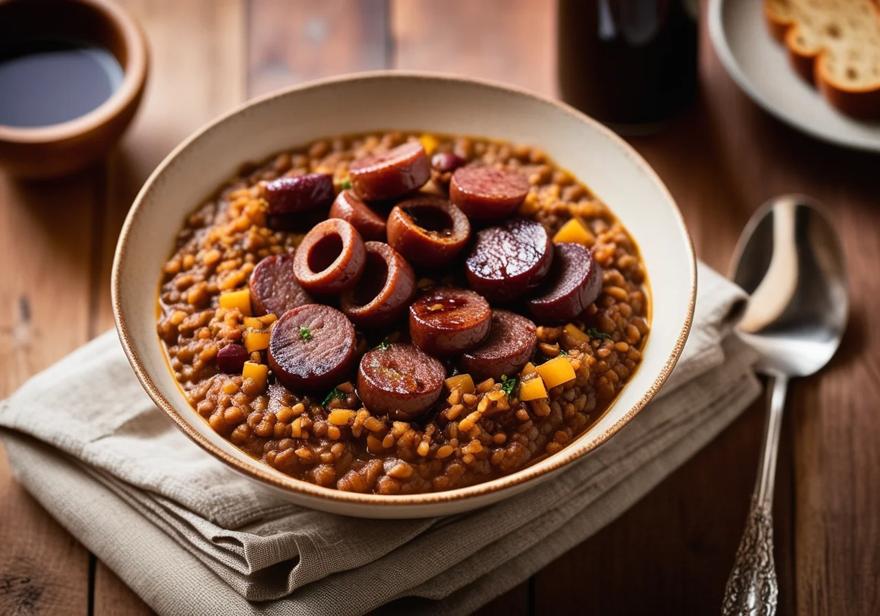 Lentil Onion Vegetable with Sausage