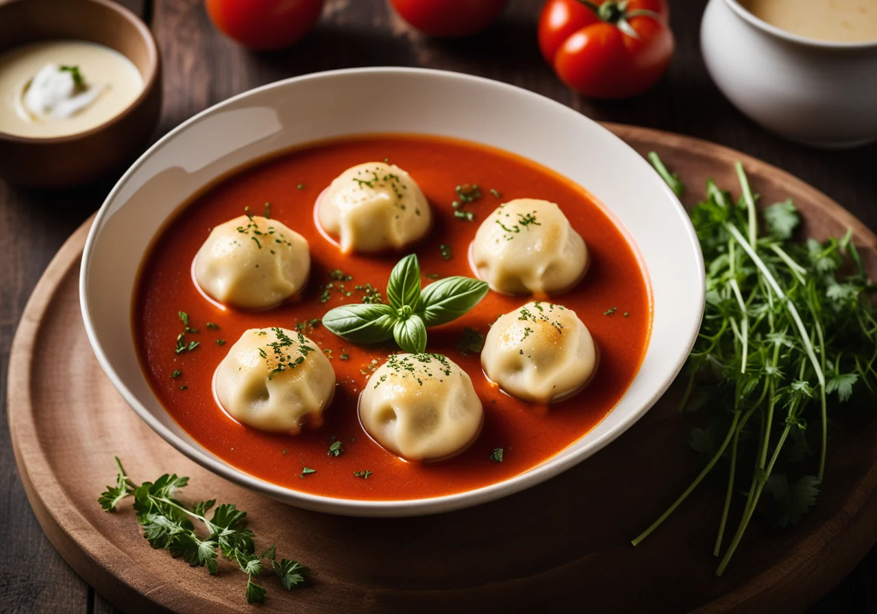 Tomato Soup with Goat Cheese Dumplings