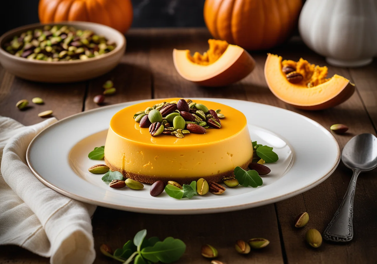 Pumpkin Flan with Pumpkin Seeds and Salad