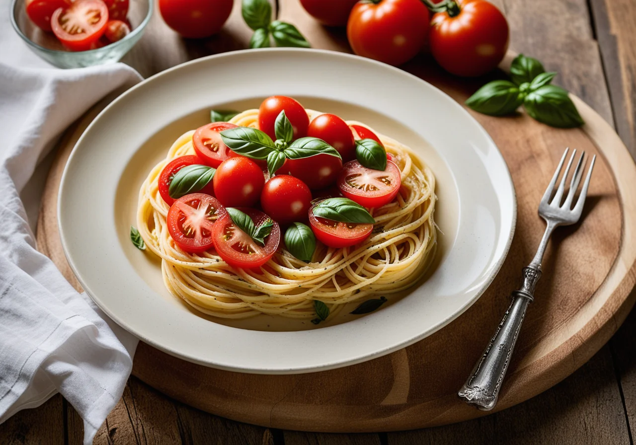 Spaghetti with Scampi in Butter-White Wine Sauce and Bruschetta