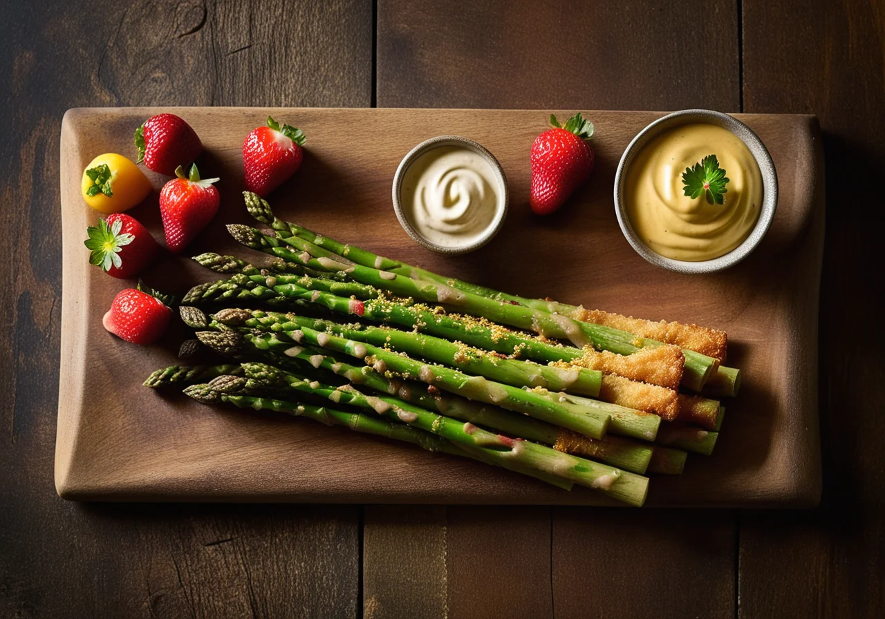 Asparagus in Beer Batter with Various Dips