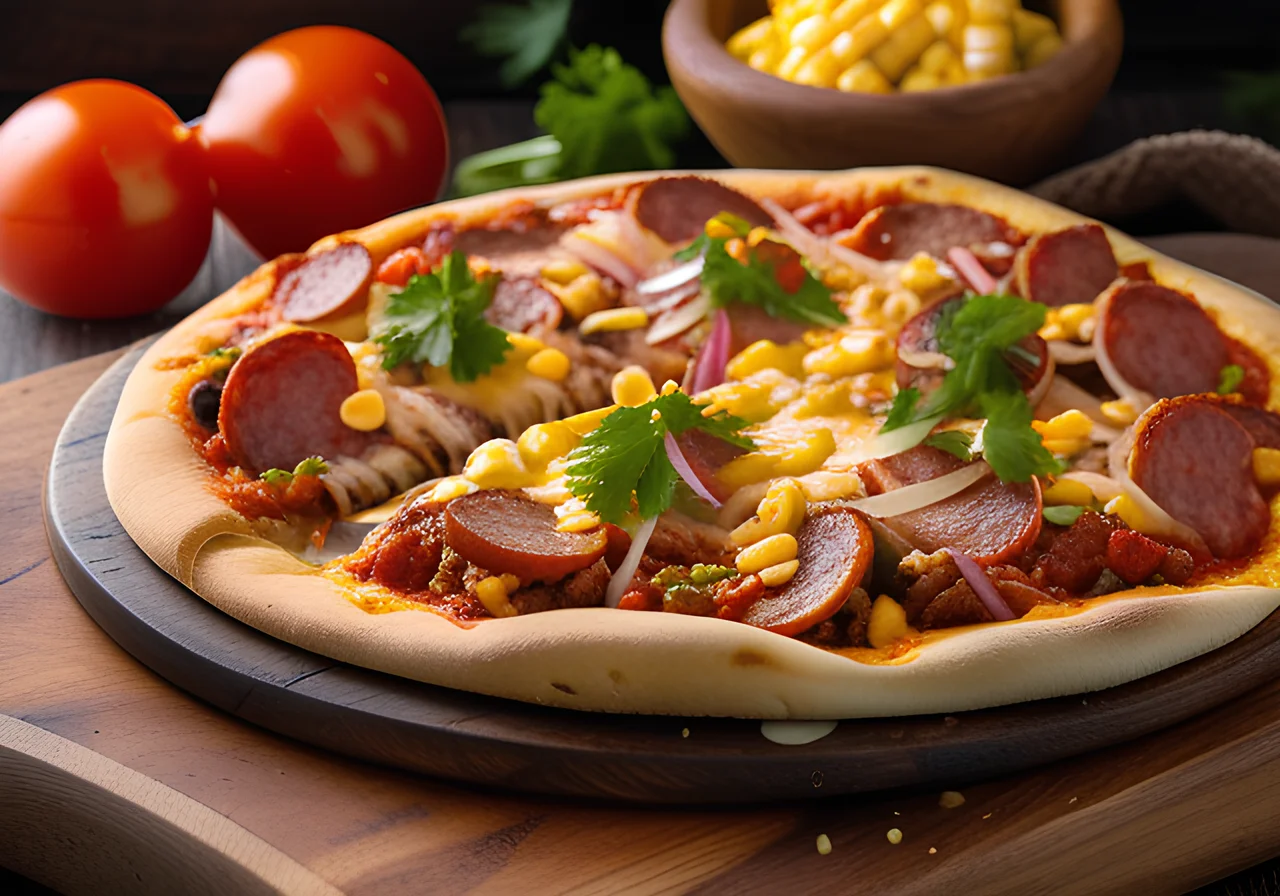 Mexican Pizza with Spicy Sausage and Cheese
