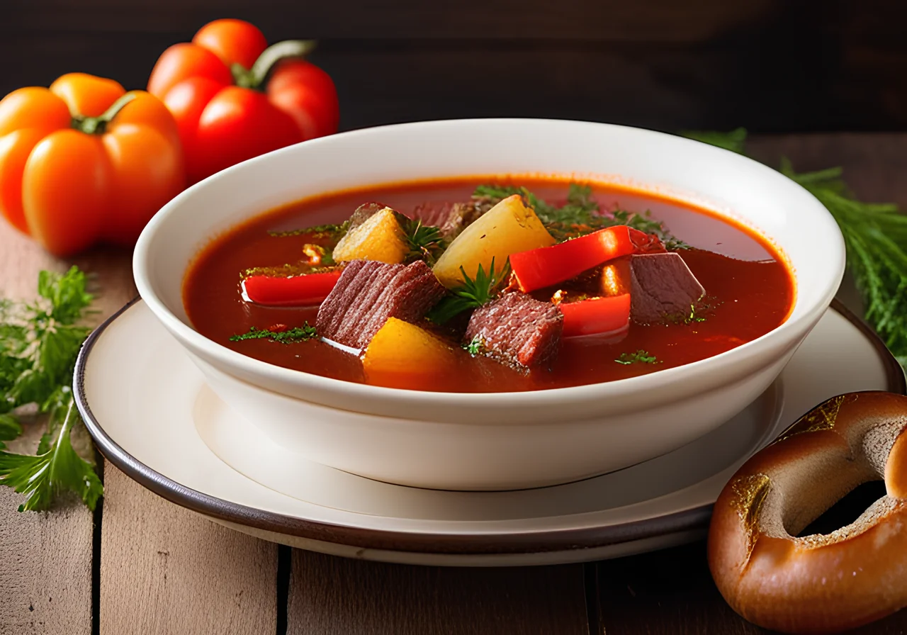 Classic Goulash Soup with Pretzel