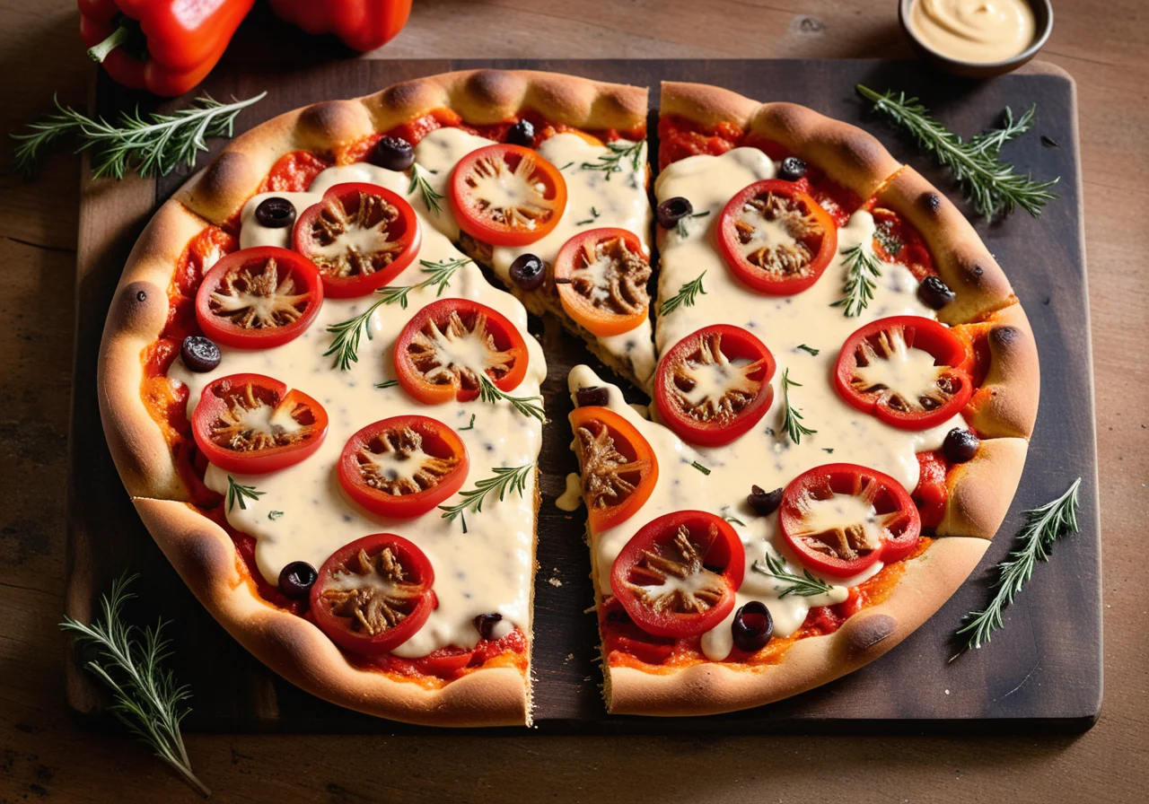 Champignon Pizza with Red Bell Pepper