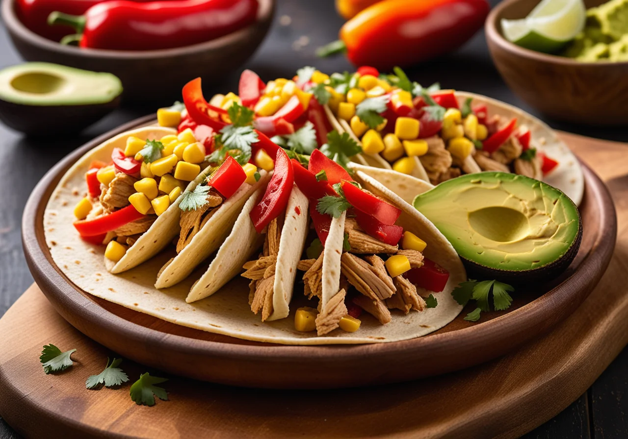 Taco shells with chicken and avocado