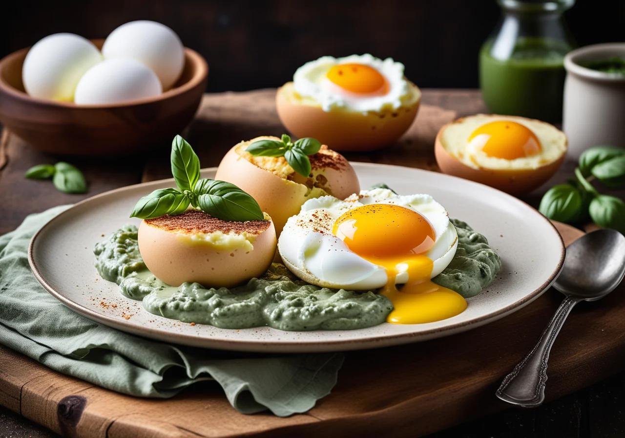 Lost Eggs with Basil Sauce