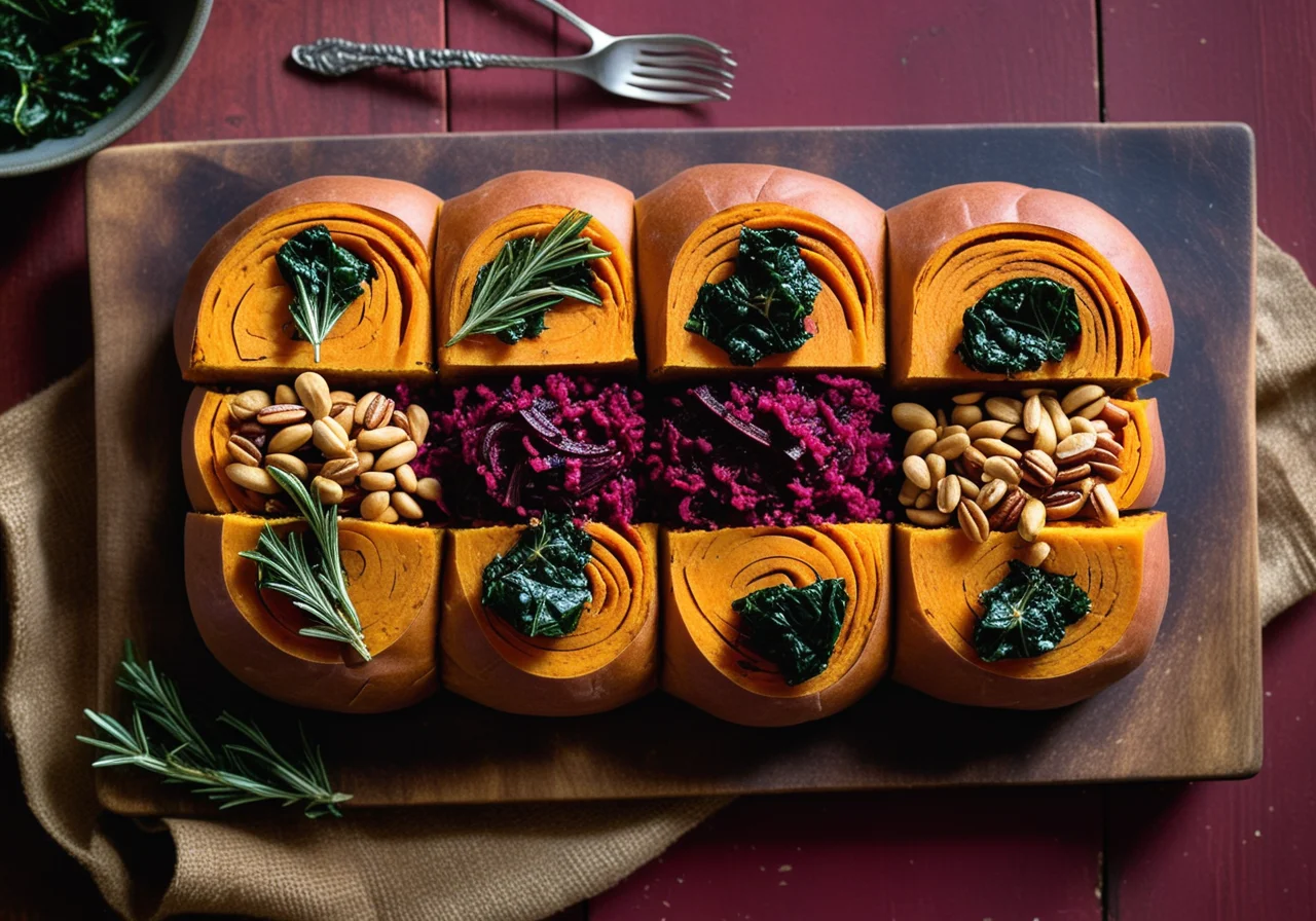Sweet Potato Roll with Swiss Chard Cream Cheese Filling
