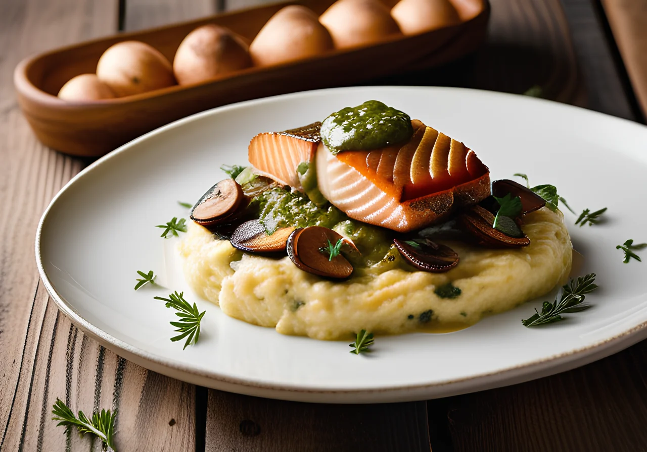 Trout and Potato Mash with Summer Button Mushrooms
