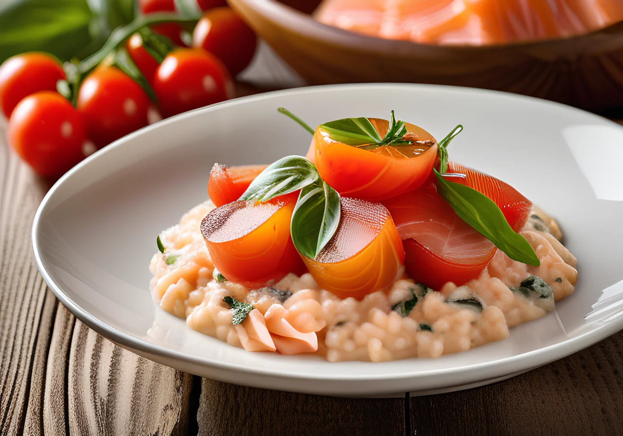 Tomato Risotto with Basil and Smoked Salmon
