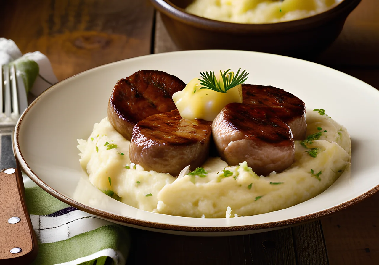 Grilled Sausages with Sauerkraut and Mashed Potatoes