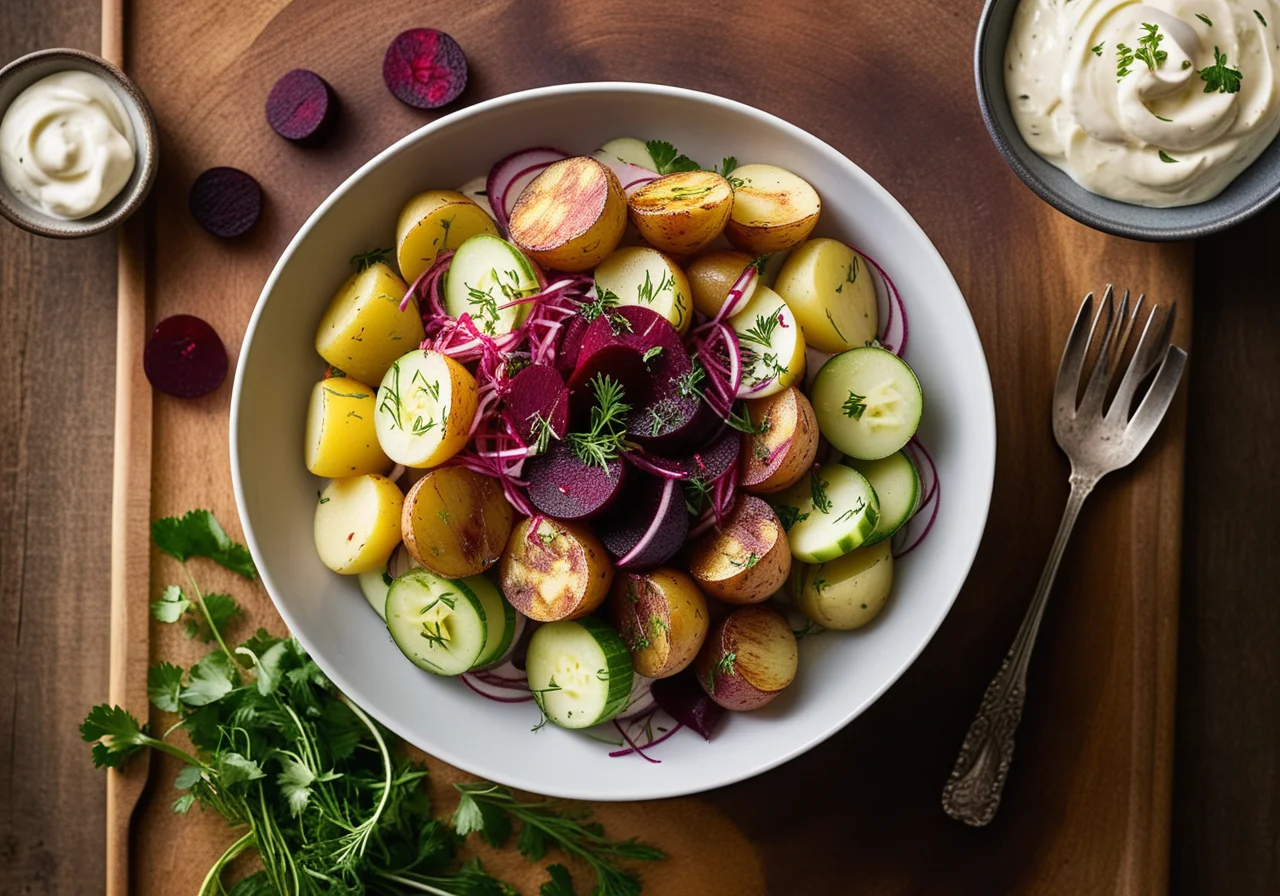 Potato Salad with Herring and Red Beet