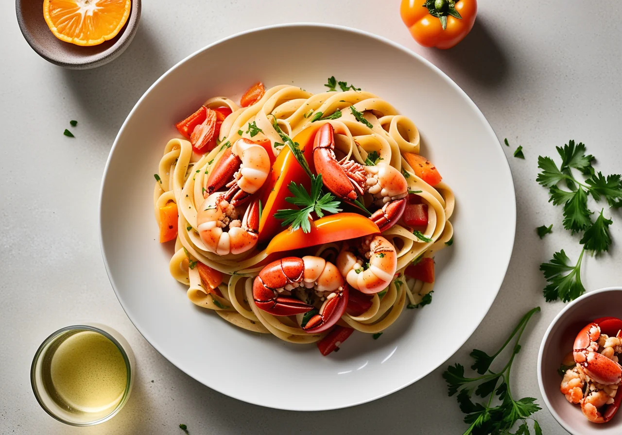 Linguine with Bell Pepper and Lobster