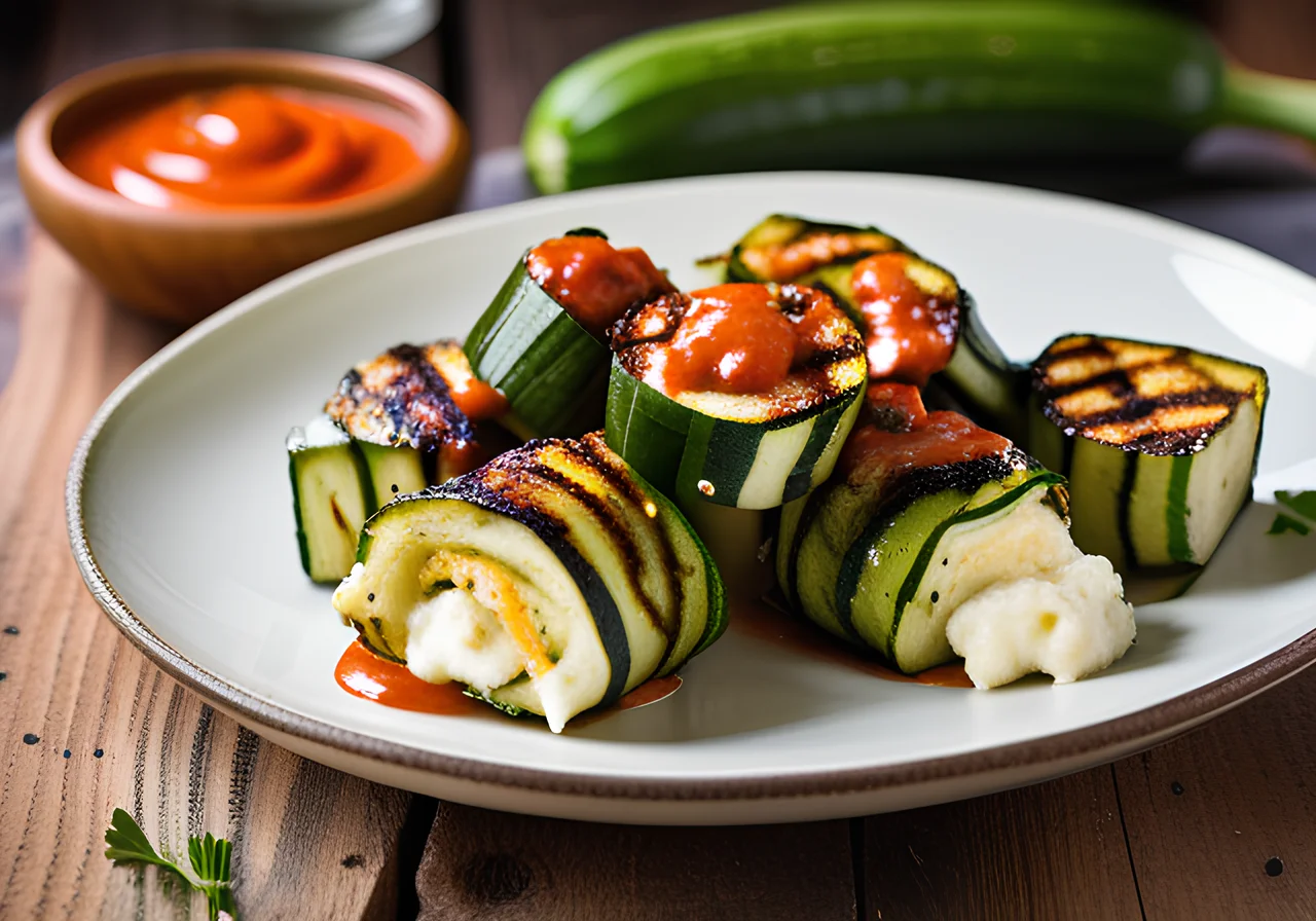 Grilled Zucchini Rolls with Sheep Cheese