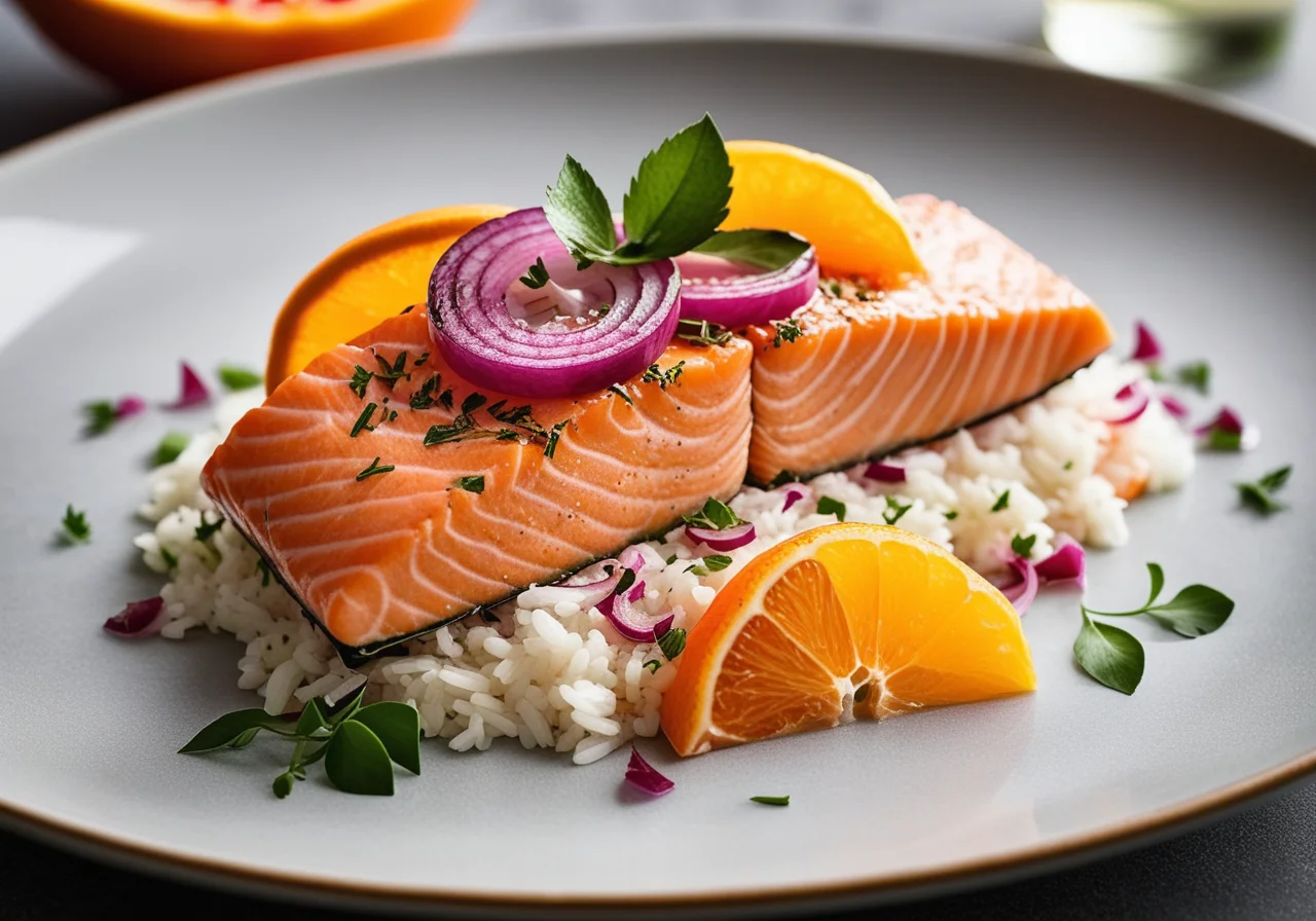 Salmon with Herbs in Rice Sheets