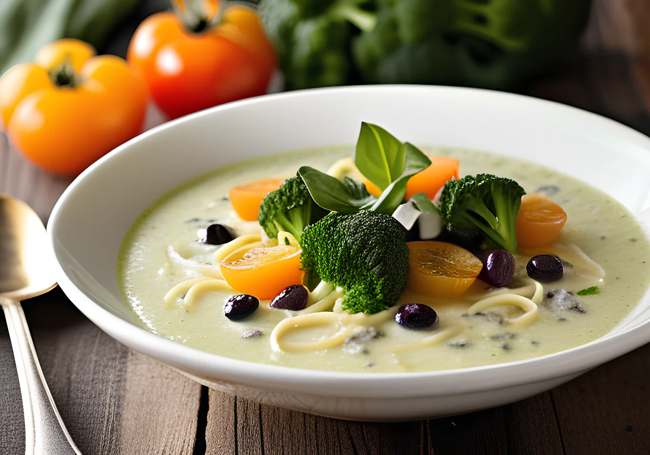 Cauliflower–Broccoli Soup with Polenta Noodles