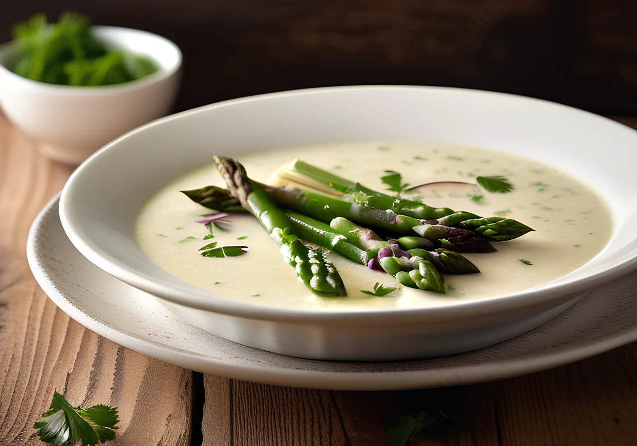 Asparagus-Persimmon Soup with Fried Asparagus