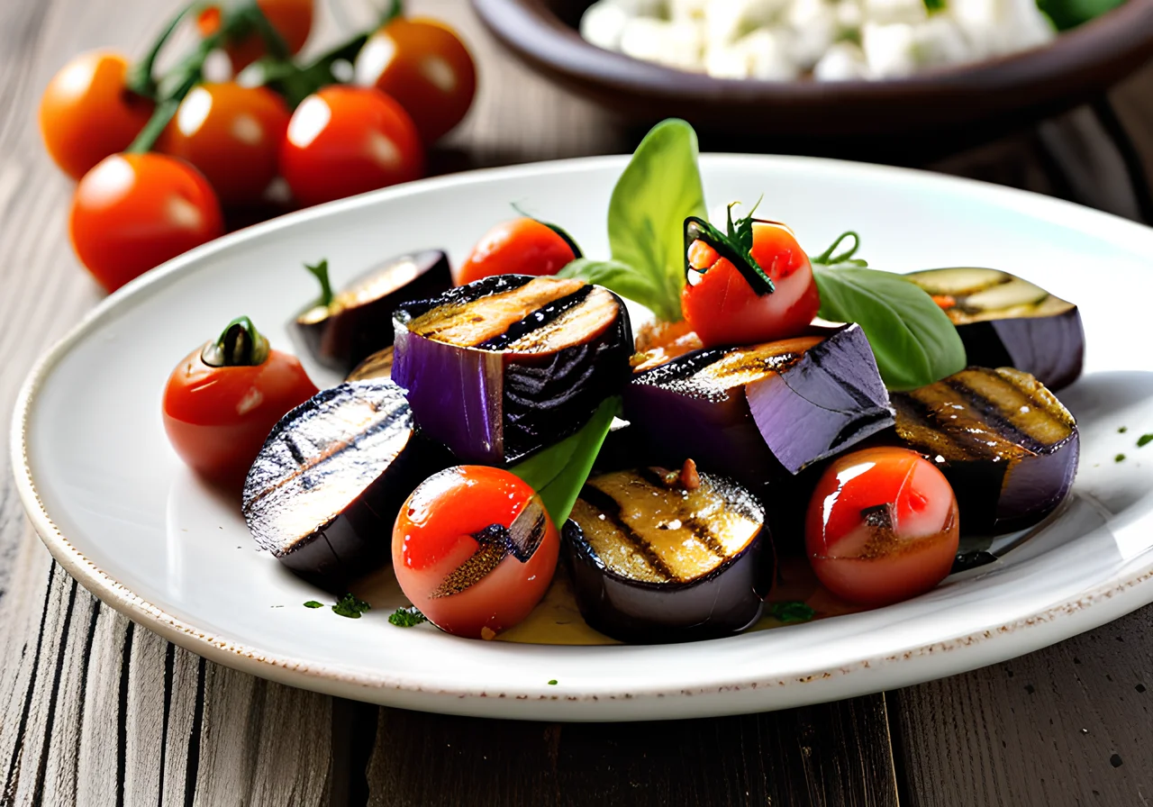 Grilled Eggplant, Tomato, and Feta Salad