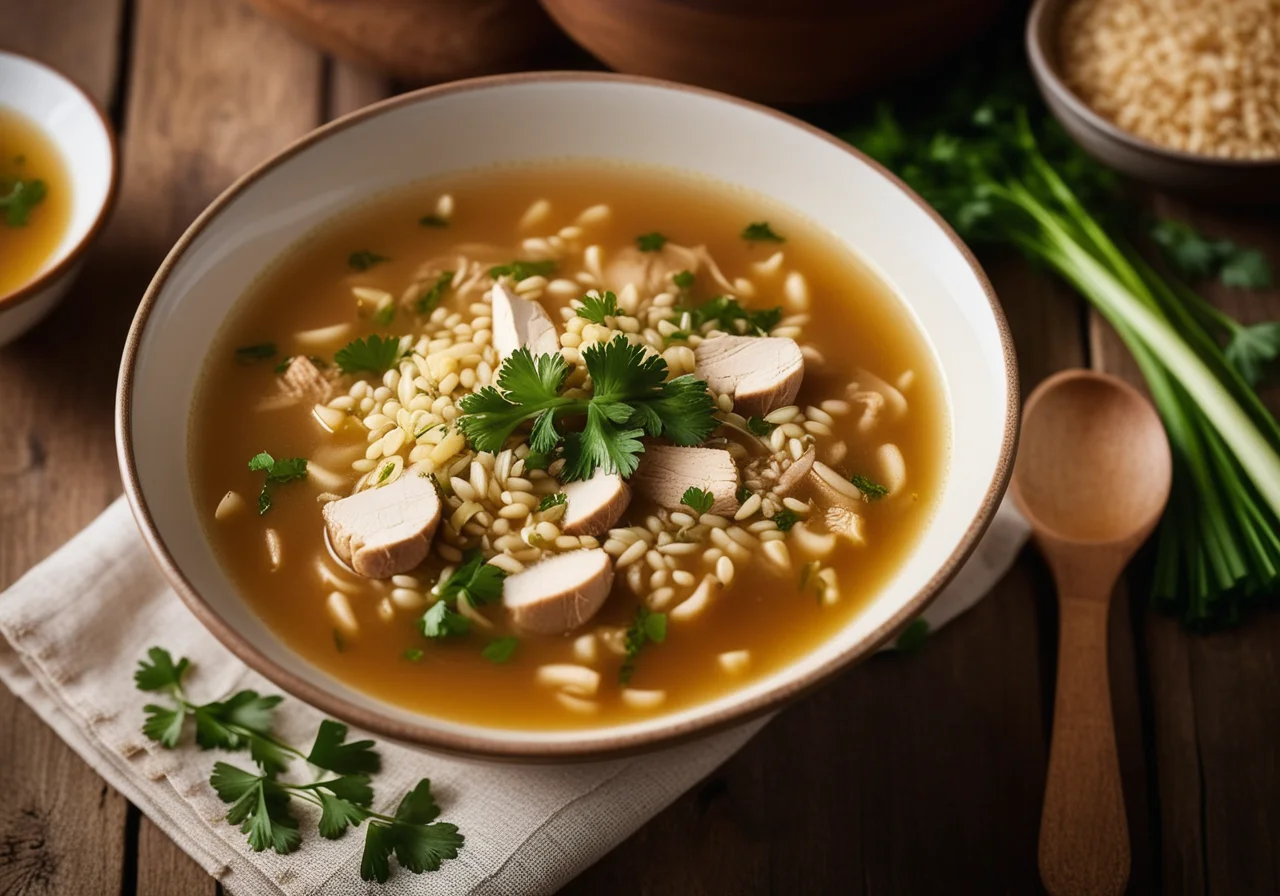 Chicken Soup with Pearl Barley, Prunes and Leek
