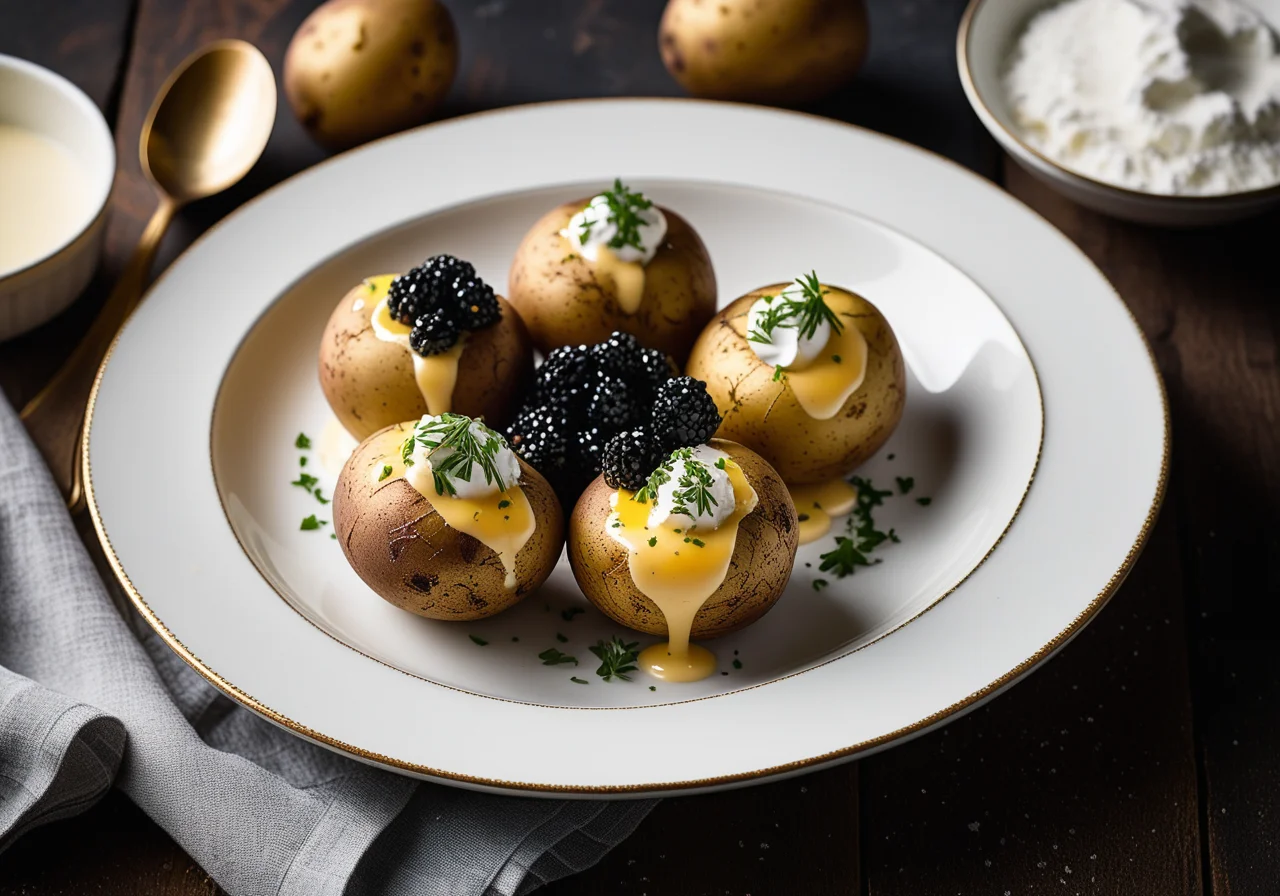 Baked Potatoes with Caviar Topping