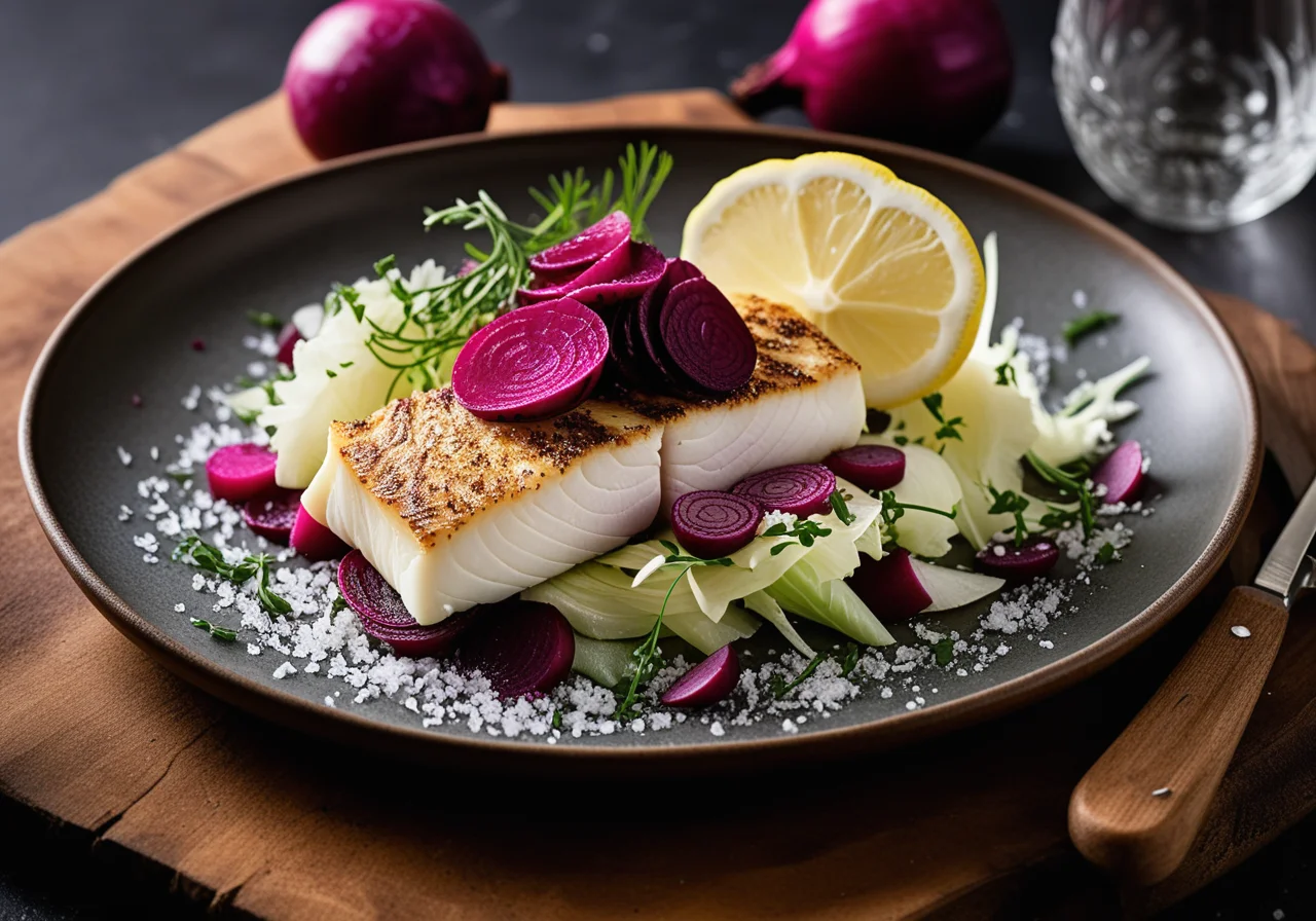 Cod fillet with salad and white cabbage