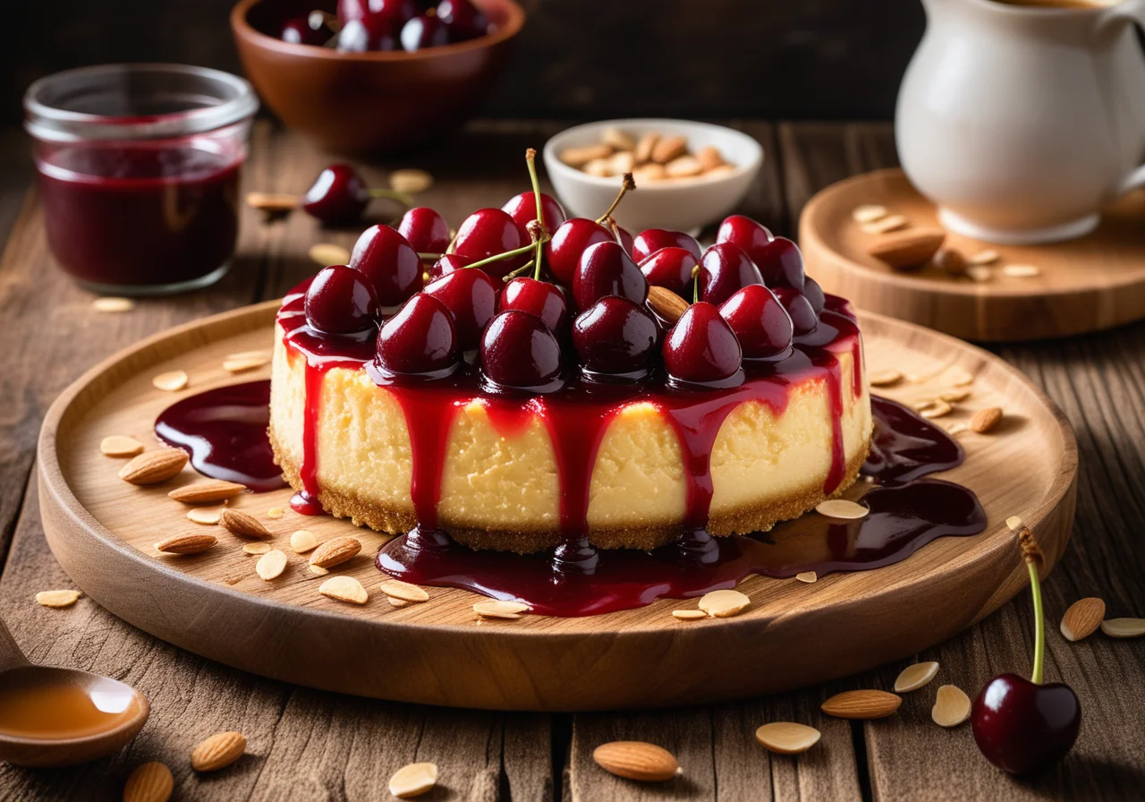 Almond Cheese Cake with Cherries