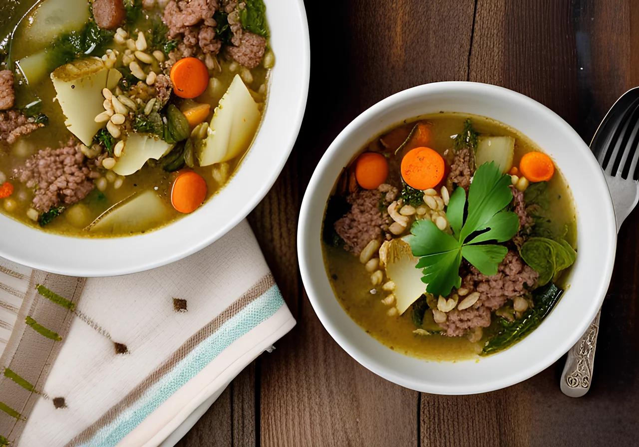 Cabbage and Pearl Barley Stew with Minced Meat