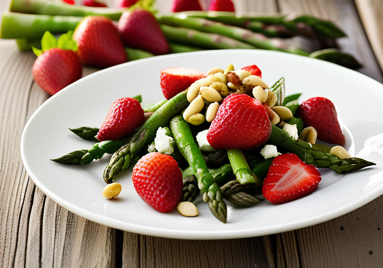 Strawberry Asparagus Salad with Feta and Pine Nuts