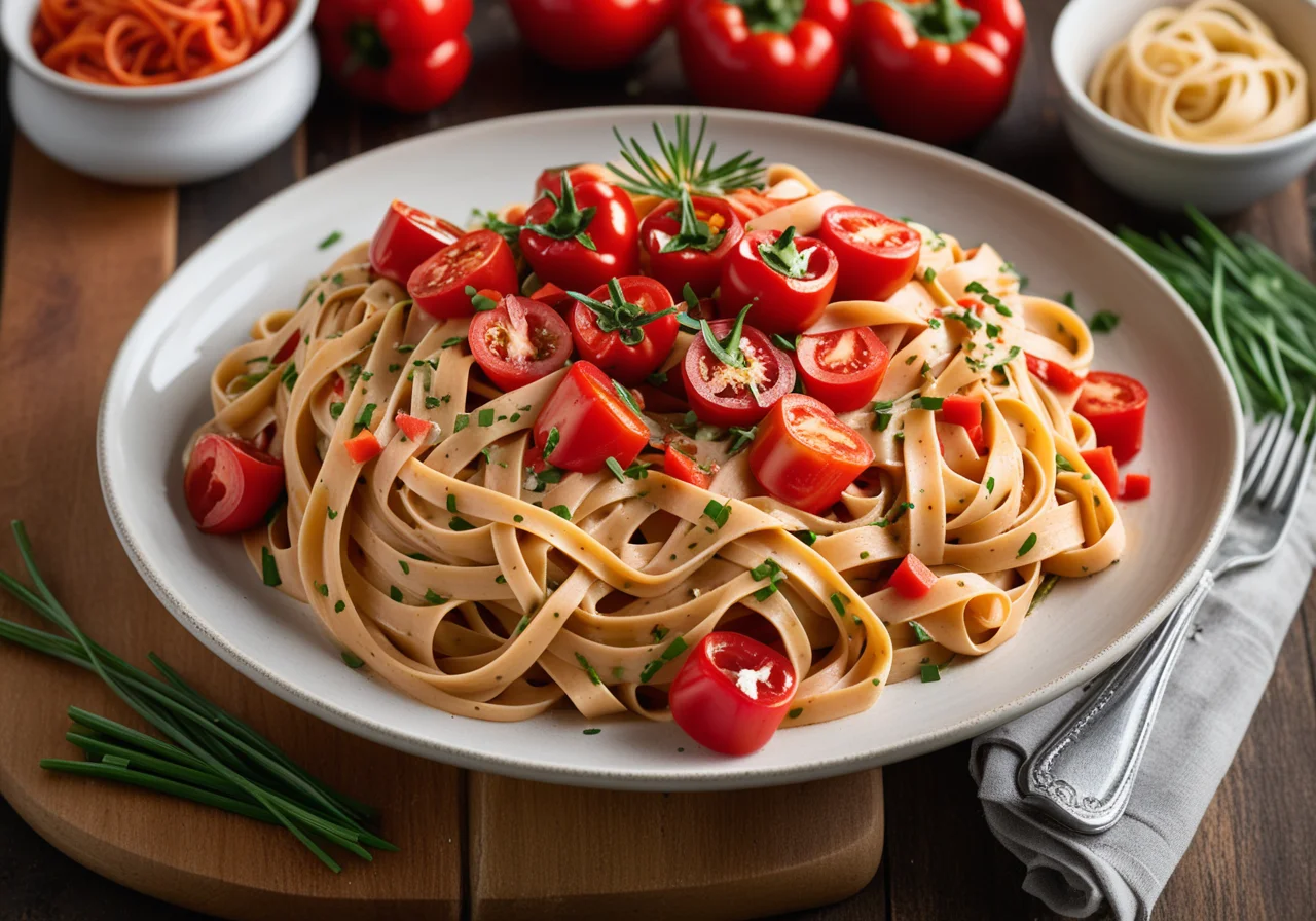 Pasta with Tomatoes, Red Bell Peppers and Cream Cheese