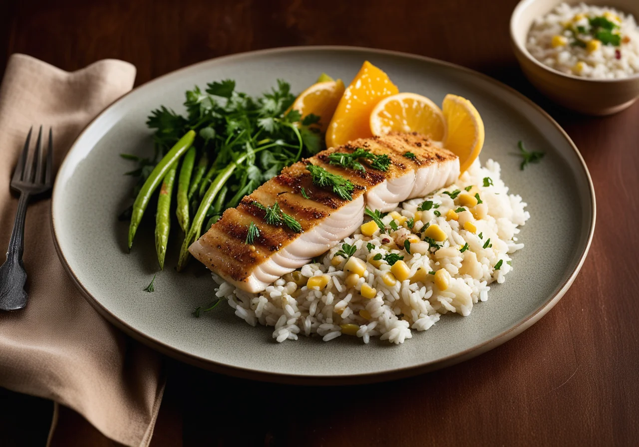 Catfish with Marinade and Bean Rice